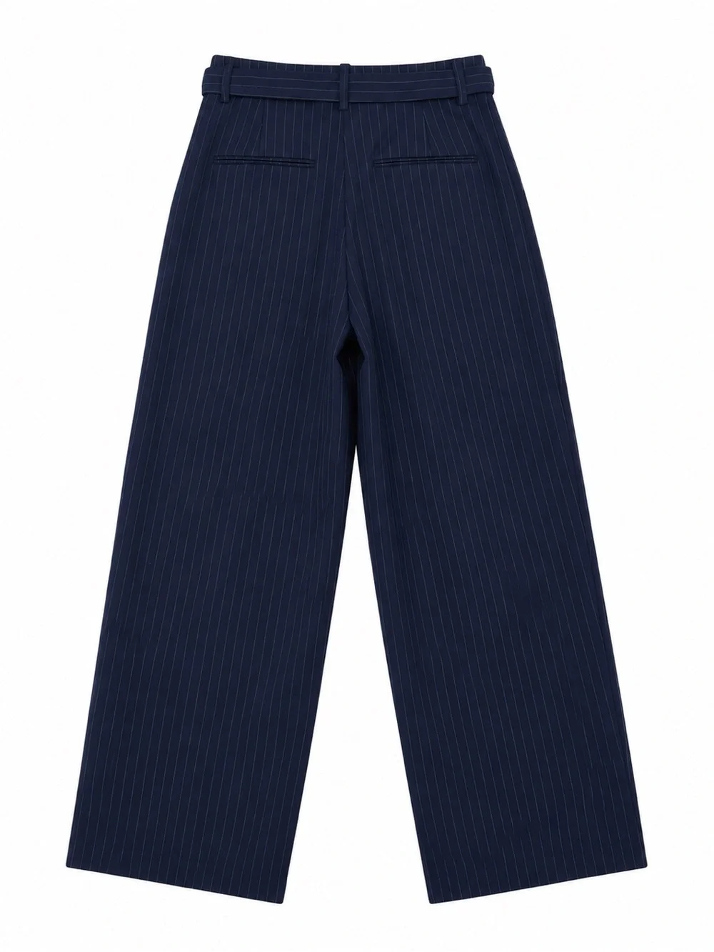Zara XS Navy Pinstripe Wide Leg Tie Waist Pants High Rise - Picture 7 of 8